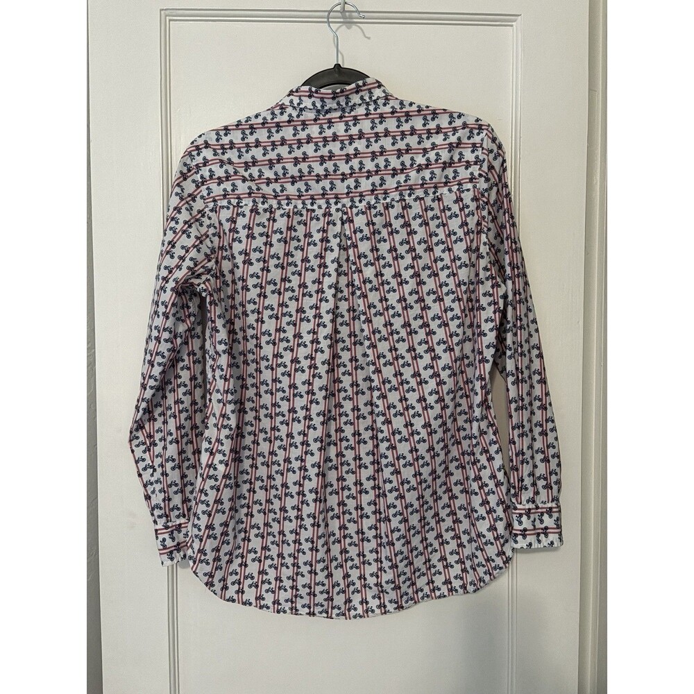 Grayson EUC The Hero 01 XS Button-up Shirt Top Striped Bicycle Print White Red - Picture 11 of 11